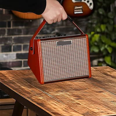 15W Portable Electric Guitar Amp with BT, Rechargeable Battery, Built-in Effects Overdrive, EQ, Woodgrain Finish, and 6.35mm Headphone Jack image 2
