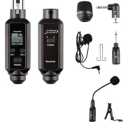 48V Phantom Power Wireless XLR System - 0V/5V/48V Switchable for Dynamic & Condenser Mics - UHF Audio Adapter with Lavalier & Instrument Microphone for Mixer PA DJ image 2