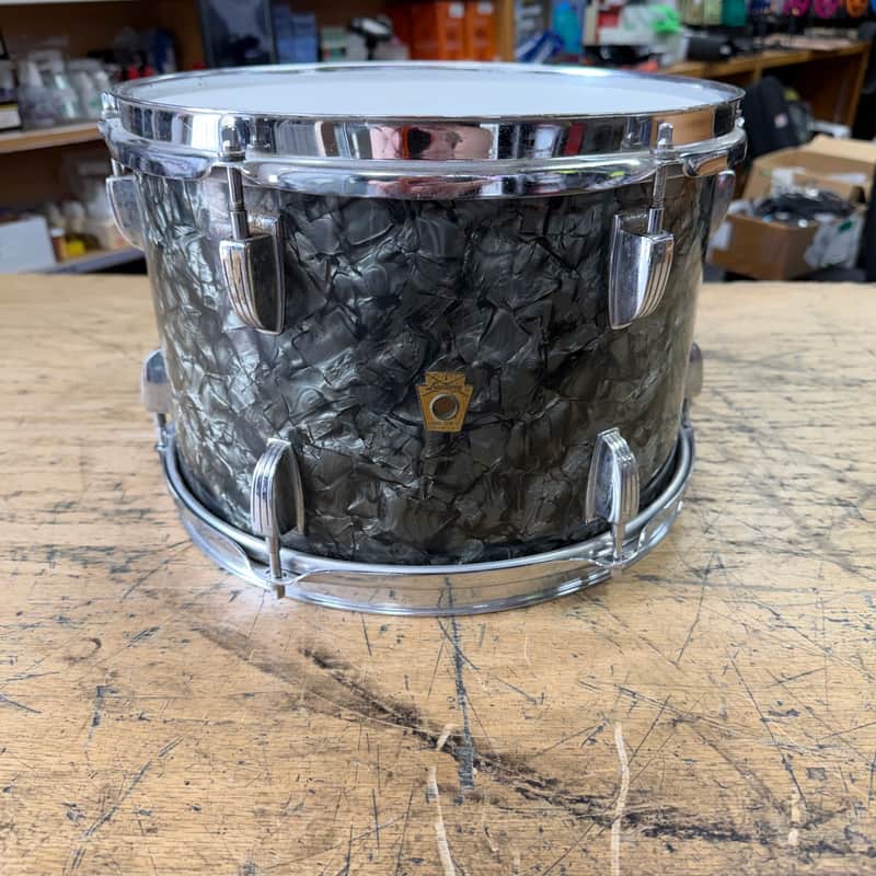Vintage Ludwig 12"x8" Rack Tom Drum Keystone Badge 1968 Black Oyster Pearl image 1