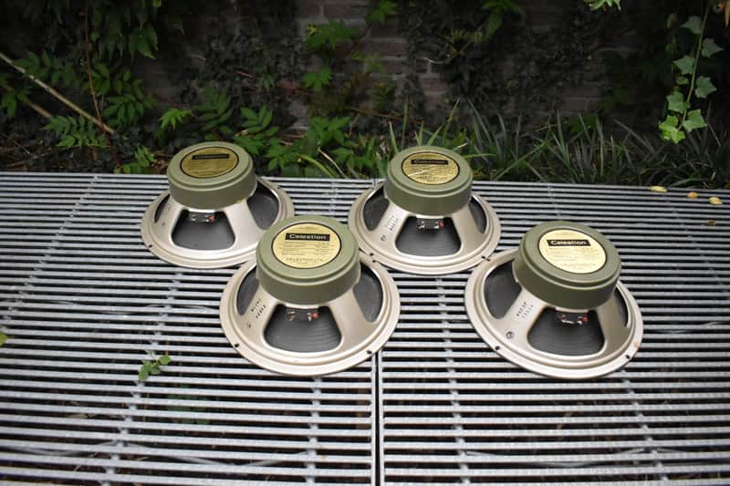 Quad of original Pre Rola Celestion Greenbacks from 1970 G12H T1534 Pulsonic cone 102-014 55hz Alumi image 1