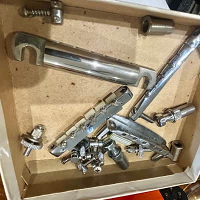Vintage Gibson Bridge and hardware set up with stop bar and everything you see in the box 1960’s - Nickel image 4