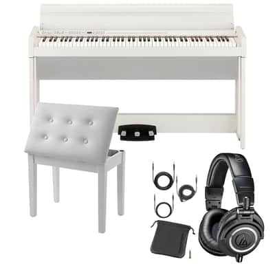 Korg C1 AIR Digital Piano – White, SONGMICS Piano Bench White, AT ATH-M50X White Bundle