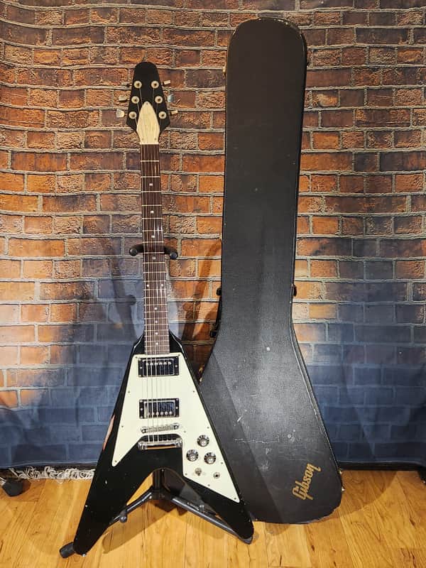 Vintage 1980s Gibson Flying V Stop Bar Tailpiece & Triangle Knob Layout Ebony w/ OHSC NEW FRETS image 1