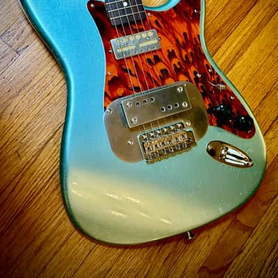 Waterslide Guitars S-Style Coodercaster Aged 'Blue Ice' Nitro, PLEK'd, Mojo Lap Steel+Teisco-Spec Gold Foil Pickups image 4