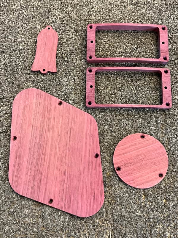 Guilford Purple Heart Wood Gibson Les Paul pickup rings and back plate w truss rod cover - Purpleheart image 1