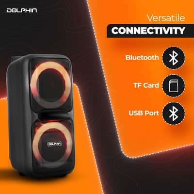 Dolphin SP-2080RBT Dual 8-Inch High Power Portable Bluetooth, Wireless Microphone, Deep Bass, LED Lights, USB/SD Card, Rechargeable Battery - Ideal for DJ, Outdoor & Indoor Events image 5