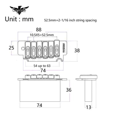 Wilkinson 52.5mm(2-1/16 inch) Individual Saddle Full Block ST Guitar Tremolo Bridge 2-Point Chrome image 3