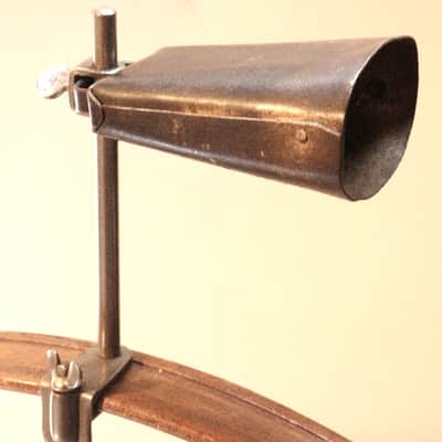 Leedy 4" Cow Bell, Logo-Stamped Nickel Plated Holder - 1920s / Traps Era image 1