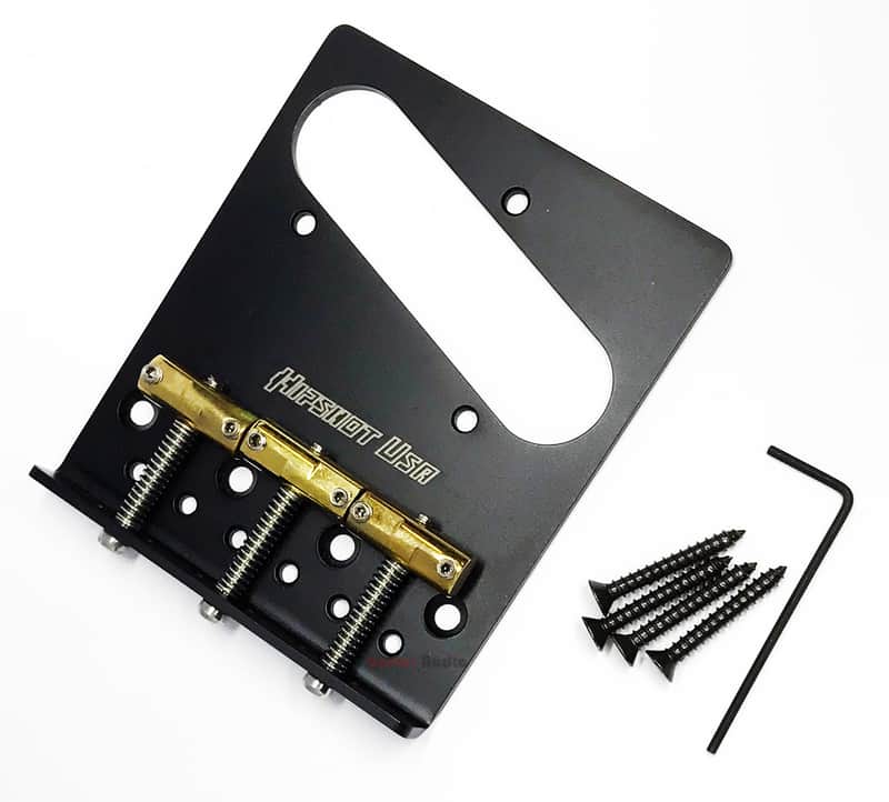 Hipshot 4-Hole 3-Compensated Saddle Vintage Telecaster/Tele Guitar Bridge, BLACK image 1