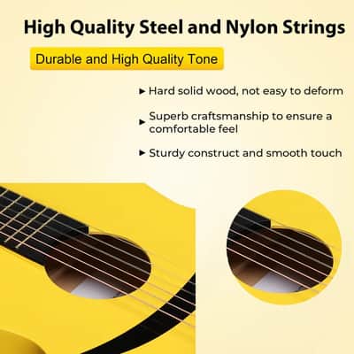 ADM Beginner Acoustic Classical Guitar Nylon Strings Wooden Guitar Bundle Kit for Kid Boy Girl Student Youth Guitarra Online Lessons with Gig Bag, Strap, Tuner, Picks (30 Inch, Honey Bee) image 6