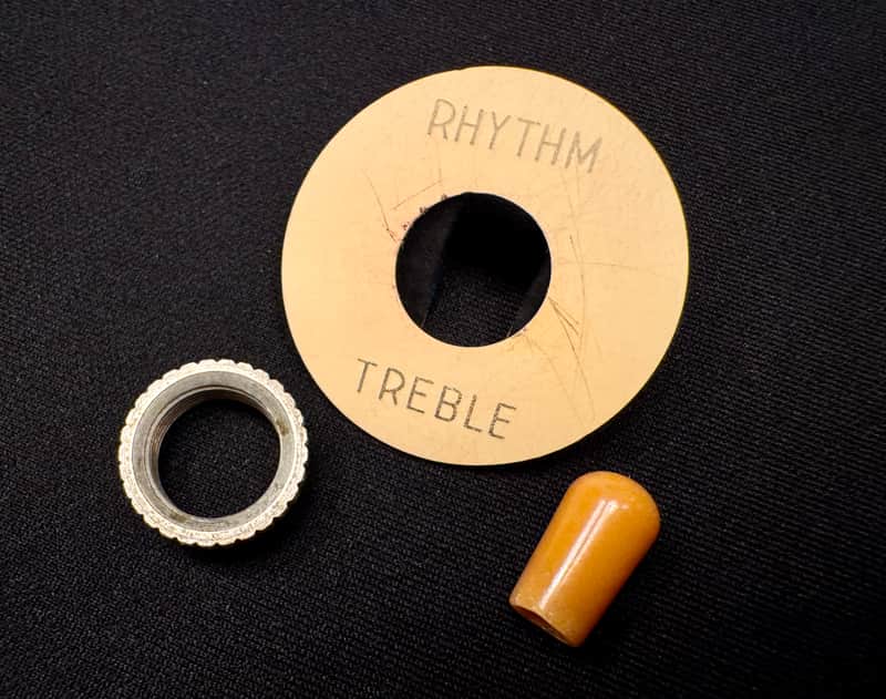 Gibson Burst Switch Upgrade Set Relic Aged Poker Chip Bakelite (Amber Catalin) Switch Tip and Heavy Knurled Switch Nut 1958 1959 image 1