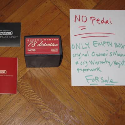 very lightly handled / mostly very clean MXR EMPTY BOX for M78 Custom Badass '78 Distortion (NO pedal) +original Instructions, original Warranty / Registration (2010s-2020s) BOX: black cardboard with silver color MRX logo / LABELS: red & black image 1