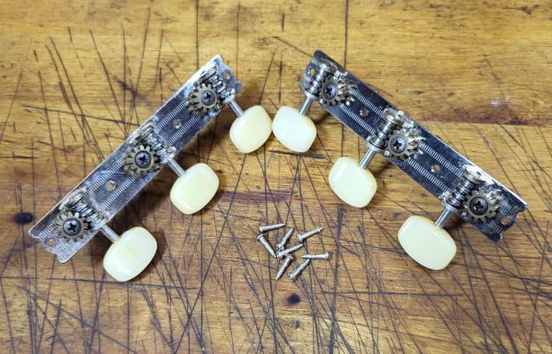 Vintage RARE 1965 3x3 On a Plate Open Back Parlor Guitar Tuners Japan Luthier Parts #6 image 1