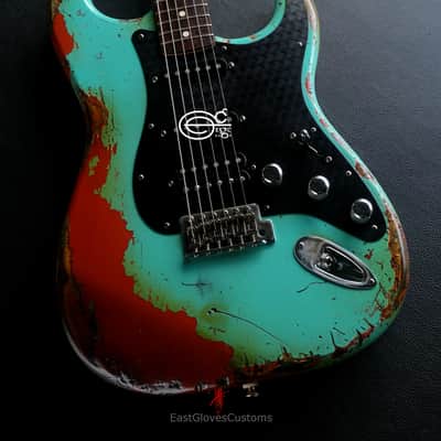 Fender FSR Stratocaster Seafoam Green/Metallic Orange HSS Heavy Aged Relic by EGC (107 OF 250) image 1