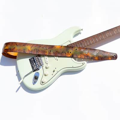 burnyblack vintage distressed guitar strap - big dipper green/brown/yellow image 3