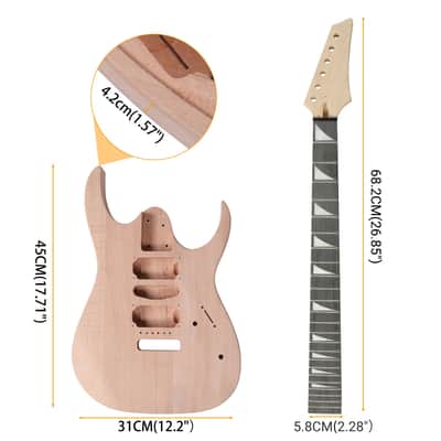 DIY 170 Style Electric Guitar Kit – Unfinished Mahogany Body, Maple Neck, Rosewood Fingerboard, Humbucker-Single-Humbucker Pickups image 4