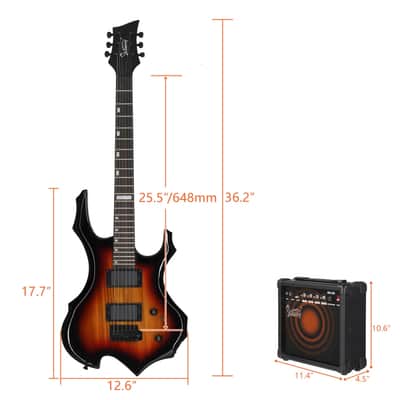 Glarry 36inch Burning Fire Style Electric Guitar HH Pickup / Sunset + Amplifier image 5