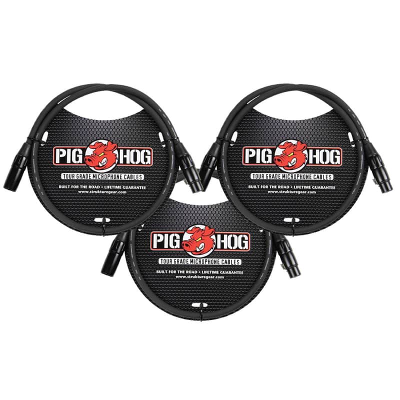 3-Pack Pig Hog PHM3 8mm Tour Grade Microphone XLR Cable 3ft - New image 1
