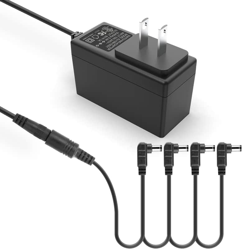 Guitar Pedal Power Supply, 9V, 1A, BOSS PSA Adapter 9V DC Power Supply for Guitar Pedals Keyboard Pedalboard BOSS PSA, 9 Volt 1 Amp DC Power Cord Adapter【Tip Negative】&【4 Way Daisy Chain Pedal Cables】 image 1