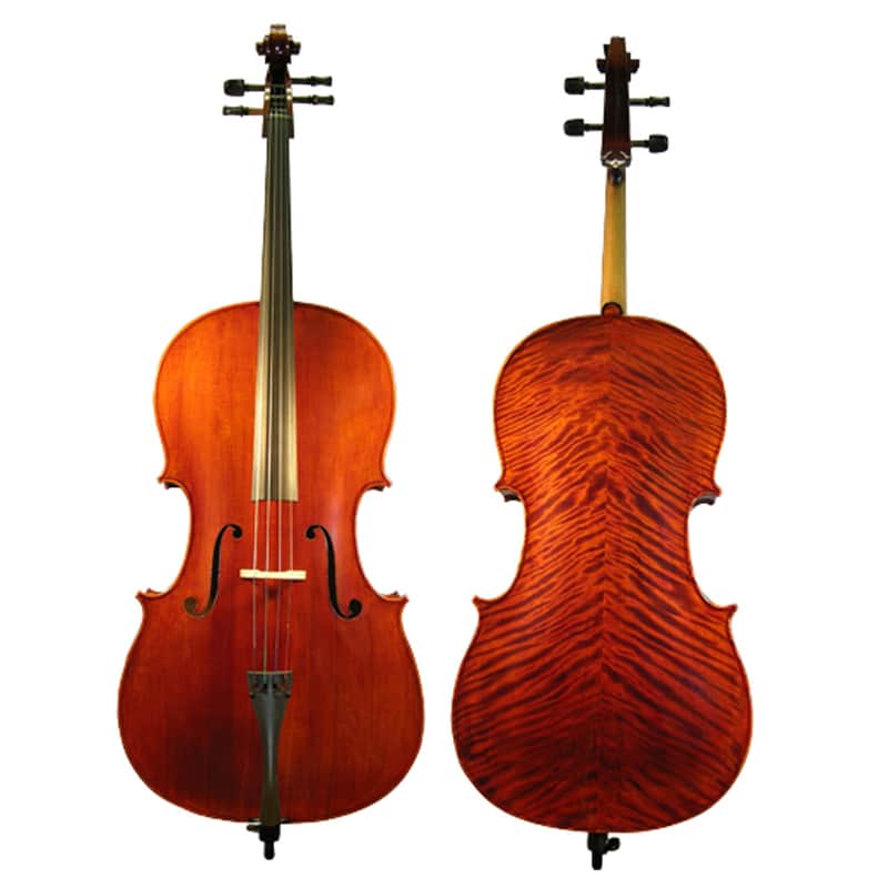 D’Luca Flamed Ebony Inlaid Professional Cello Outfit With Padded Gig Bag, 1/2 Size image 1