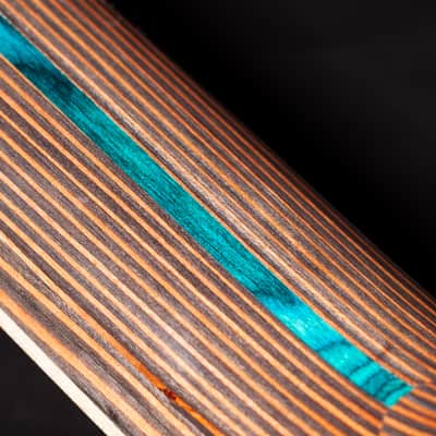 Lindo Earth Slim Body Electro Acoustic Guitar | Figured Tamo Ash and Flatsawn Zebrano | BS3M Blend Preamp/Tuner with Dual Jack/XLR Output | Solid Maple Teal Fretboard and Bridge (Nylon Strings) image 11