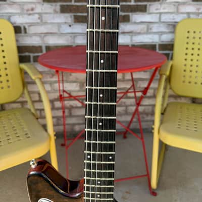 2020 Harmony USA Silhouette Limited Edition Flame Maple Top - Transparent Brown + New GATOR Transit GT bag image 6