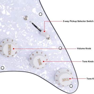 4Ply Loaded SSS Pickguard Vintage F '60s Tones Prewired Strat Pickguard with Staggered Alnico 5 SSS Single Coil Pickups for Fender Stratocaster ST Electric Guitars JT/HBZC-01 White Pearl image 2