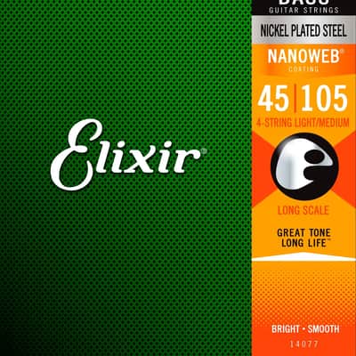 Elixir 14077 Nanoweb Light/Medium Coated Nickel 4-String Bass Strings, 45-105 Long Scale image 1