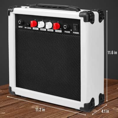 Electric Guitar Amp 20 Watt Amplifier Built in Speaker Headphone Jack and Aux Input Includes Gain Bass Treble Volume and Grind - White image 2