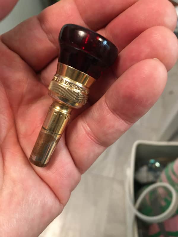 FIRST RUN 1925 PAT APP. FOR  C. G. CONN AI-412 (Ernest Pechin design) VINTAGE GOLD PLATED CORNET VISABLE EMBOUCHURE (removable translucent cherry-red Bakelite cup ) DECORATIVE MOUTHPIECE SCREW-OFF RIM VERY GOOD SHAPE image 1