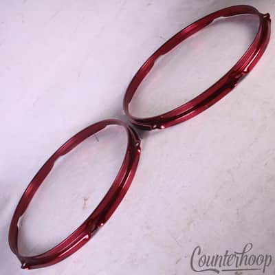 *13" Red Powder Coat Finish Tom Drum Rims/Hoops 2x Set Batter/Resonant 6-Lug* image 1