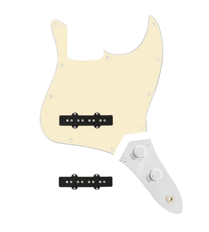 920D Custom Jazz Bass Loaded Pickguard With Pocket (Vintage) Pickups, Aged White Pickguard, and JB-CON-C Control Plate image 1
