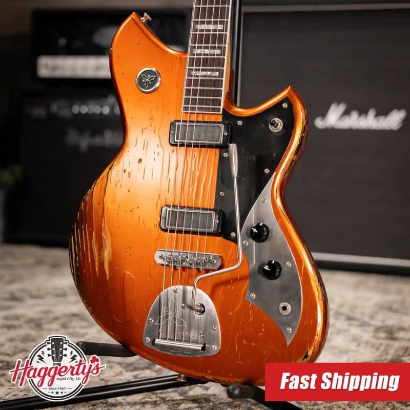 Novo Custom Shop Serus J Baritone Electric Guitar - Candy Apple Orange over 64 3-Tone Burst with Gig Bag image 1