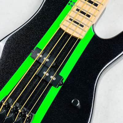 Sandberg California VS Lionel 30" Short Scale 4-String Bass 2024 - Cosmic Black & Green Neon Stripes image 6