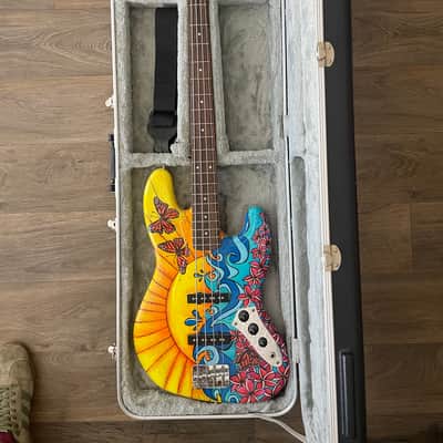 Fender Jazz Bass with Road Runner case - Custom paint by Galveston artist KM Zimmerman image 1