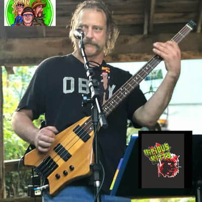 BootLegger Guitar Ace 4  String Headless Bass Honey Clear 7.8 Lbs With Stiletto Case & Flask image 20