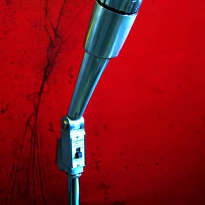 Vintage 1960's Calrad DM-21 dynamic Satin Chrome microphone w desk stand Lafayette Olson Aiwa display repair image 2