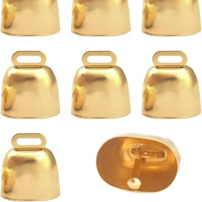 8 Pack Cow Horse Sheep Grazing Copper Bells, Small Metal Brass Bells, Loud Ringing Cowbell Noisemakers, Hanging Jingle Bell for Animal Pet Collar Doors Crafts Christmas Wedding Decor (Gold) image 1