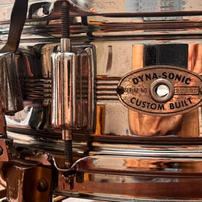 Rogers "5-Line" Dyna-Sonic 5x14" Brass Snare Drum with "Beavertail" Lugs 1967 - 1974 - Chrome image 2