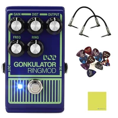 DigiTech Gonkulator Ring Modulator Effect Pedal Bundle w/ 2-Pack Strukture S6P48 Woven Right Angle Patch Cable, 12-Pack Guitar Pick and Liquid Audio Polishing Cloth image 1