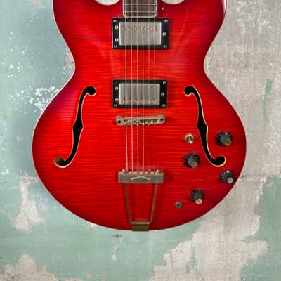 Ventura 335 Style Electric Guitar with Hardshell Case 1973-75 - Transparent Flamed Red image 2