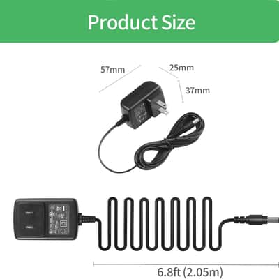 DC 9V 0.5A Power Supply Adapter, Plug 5.5mm x 2.1mm,Center Positive,for Arduino UNO R3, Arduino Mega 2560, Massage Gun and More,6.8FT Cord,UL Listed image 2