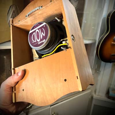 Rotary Connection Mini wallhanging guitar speaker cab. 5” Jensen Mod 5/30 speaker. Lil’ drawer for picks. Vintage style/sound. 2026 - Wood image 9