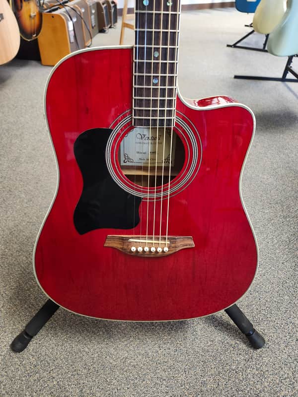 Used Ventura V3RED Acoustic-Electric Guitar - Red w/ Soft Case image 1
