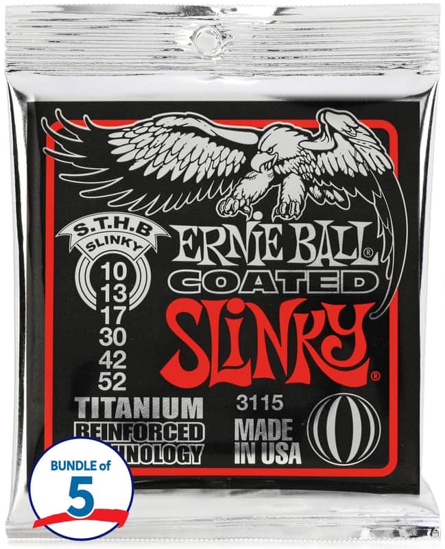 Ernie Ball 3115 Skinny Top Heavy Bottom Slinky Coated Titanium RPS Electric Guitar Strings - .010-.052 (5-pack) image 1