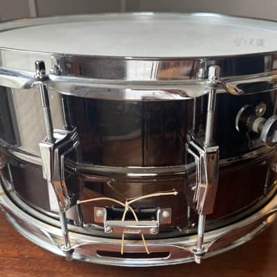 Vintage 70’s 6.5” Black Beauty Ludwig No. 417 6.5x14" 10-Lug Brass Snare Drum Pointed Blue/Olive Badge 1977 - 1979  Black Nickel-Plated Original Heads dB-300 dB-1250 image 10