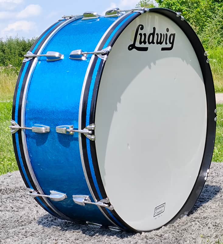 60's Ludwig 28" x 10" Blue Sparkle Orchestral/Concert/Marching Bass Drum image 1