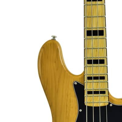 CNZ Audio JB Five String Electric Bass Guitar - Vintage Natural Finish, Solid Alder Body image 4