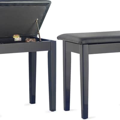 Stagg Highgloss Black Piano Bench w/ Black Vinyl Top & Storage Compartment image 2