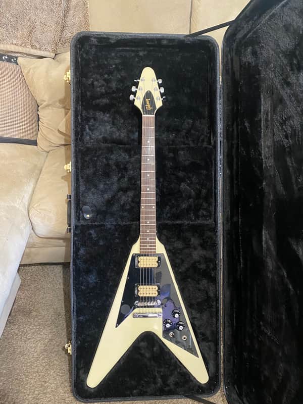 Gibson Flying V with Stop Bar Tailpiece and Triangle Knob Layout 1975-1979 - Alpine White image 1
